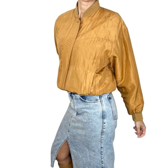 Vintage 100% silk orange batwing bomber jacket M - Picture 3 of 14